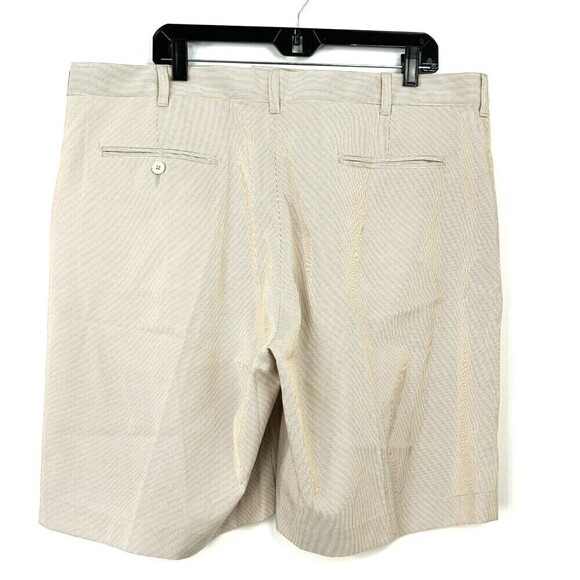 Alan Flusser Mens Golf Shorts 40x10 Inch Non Iron Performance Beige White Stripe - Picture 7 of 12